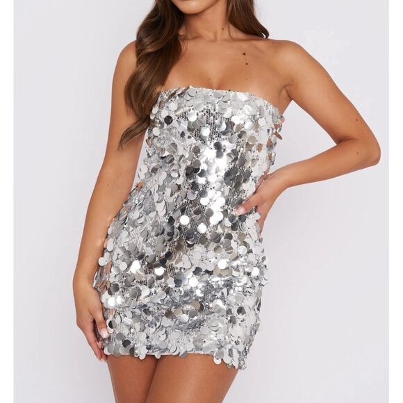 West of Melrose Dresses & Skirts - Strapless Silver Sequin Mini Dress